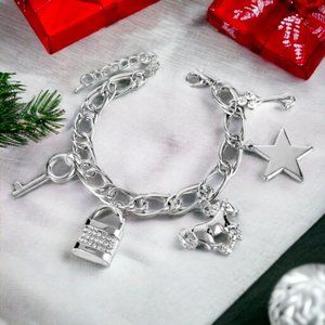 Equestrian Star Austrian Crystal Lock and Key Charm Bracelet